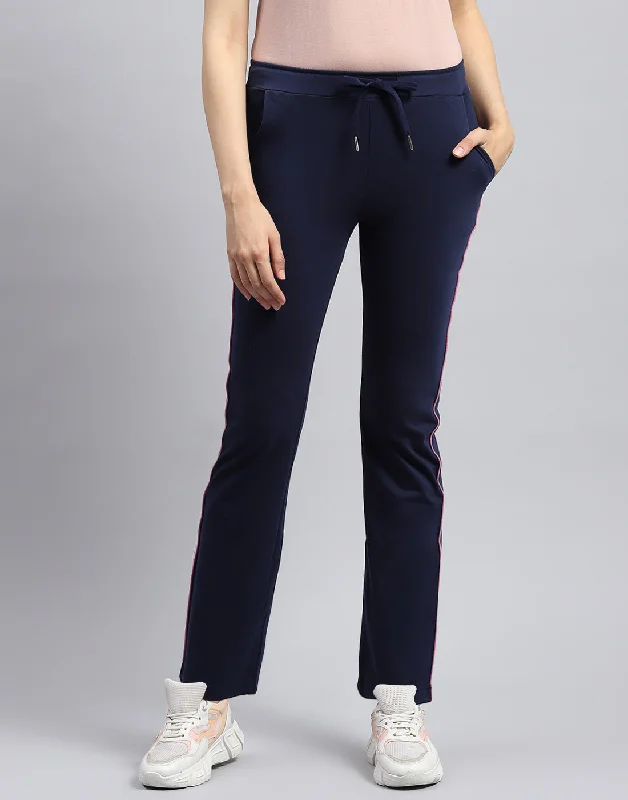 Women Navy Blue Solid Regular Fit Lower