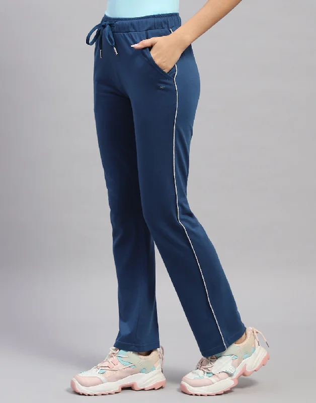 Women Navy Blue Solid Regular Fit Lower