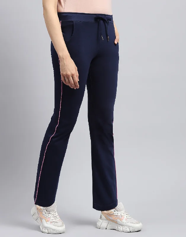 Women Navy Blue Solid Regular Fit Lower