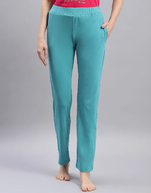 Women Turquoise Blue Solid Regular Fit Lower