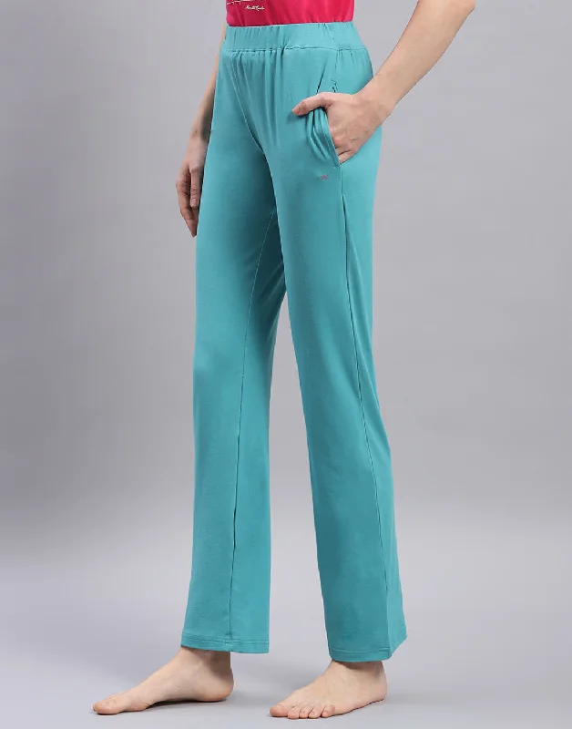 Women Turquoise Blue Solid Regular Fit Lower