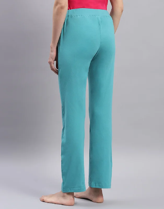 Women Turquoise Blue Solid Regular Fit Lower