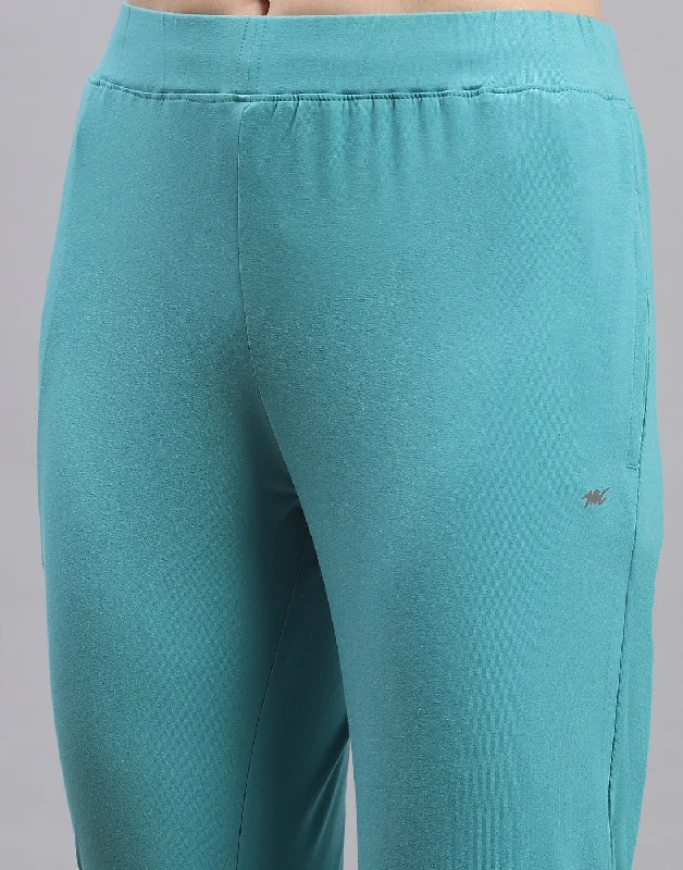 Women Turquoise Blue Solid Regular Fit Lower