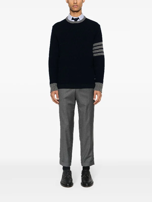 THOM BROWNE Men Textured Rugby Stripe Crew Neck Pullover